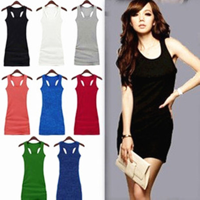韩版紧身长款吊带无袖背心裙包邮