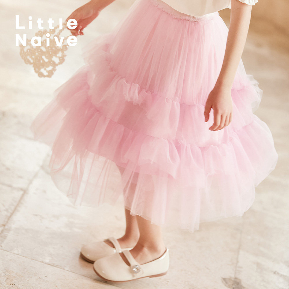 LittleNaive女童春秋蓬蓬纱tutu半身裙中大童公主网纱裙半身裙