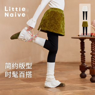 冬季 裙裤 新款 保暖一体绒裤 Little 子儿童加绒长裤 Naive女童新中式