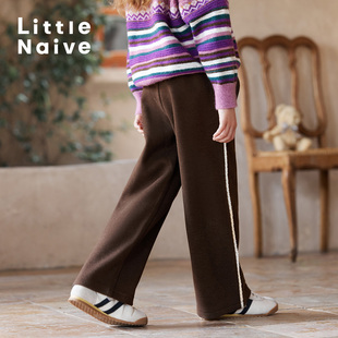 子儿童运动直筒加厚裤 华夫呢裤 冬新款 LittleNaive女童保暖休闲裤