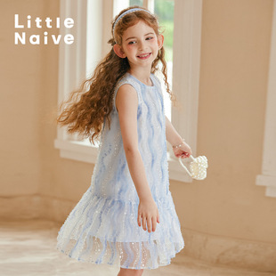 公主裙珠片纱裙儿童背心裙 无袖 LittleNaive 女童连衣裙春夏新款