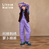 女童保暖裤 Little 子 新款 绗棉长裤 Naive儿童弯刀休闲裤 宽松秋冬季