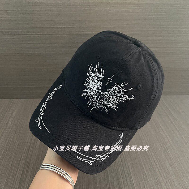 美式复古刺绣荆棘火焰棒球帽男女个性街头潮牌显脸小加深鸭舌帽子