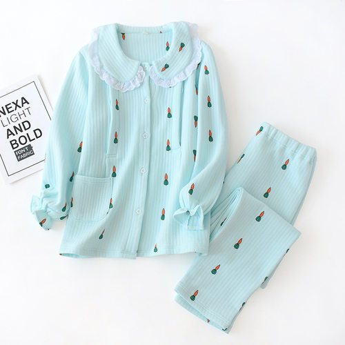 大码长袖月子服纯棉喂奶衣秋冬厚