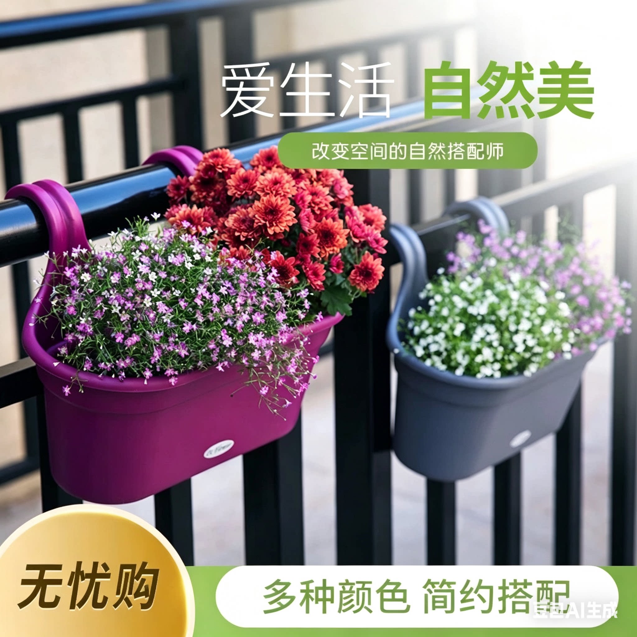 绿植壁挂花盆阳台双钩塑料挂钩图片