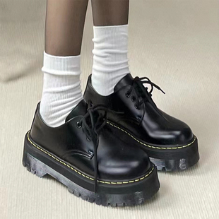 厚底马丁靴1461英伦3孔低帮单鞋松糕增高黑色小皮鞋女2025新款夏