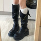 黑色高筒靴子夏季 厚底长筒靴女2025新款 显瘦增高小个子粗腿骑士靴