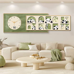 简约现代钟表挂钟客厅家用2023新款 高级感熊猫艺术时钟挂墙免打孔