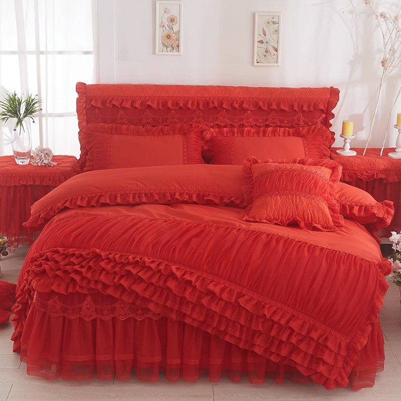 床笠2023新款四季通用夹棉公主风床裙加厚床罩床套花边床单保护套