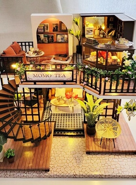 diy小屋复古风丛林么么茶木制手工房子建筑模型拼装玩具生日礼物