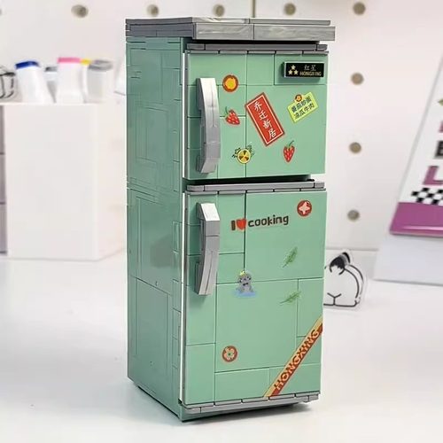 新款复古家电冰箱积木模型摆件