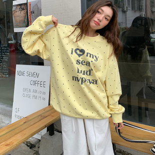 NVPVVA 卫衣国潮宽松休闲百搭女 秋冬波点满印腊肠狗印花圆领薄款