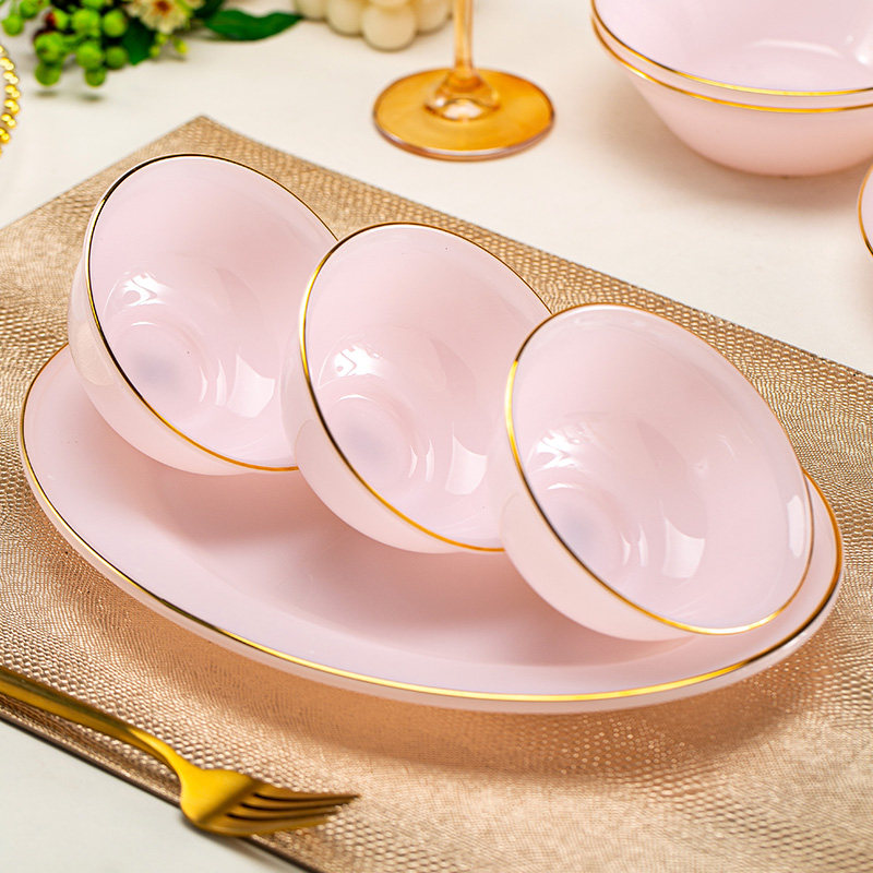 景德镇碗碟套装家用粉玉瓷组合进口轻奢陶瓷碗盘碗筷餐具组合套装,餐饮具,碗,淘宝优惠券,粉丝福利购,淘宝优惠卷