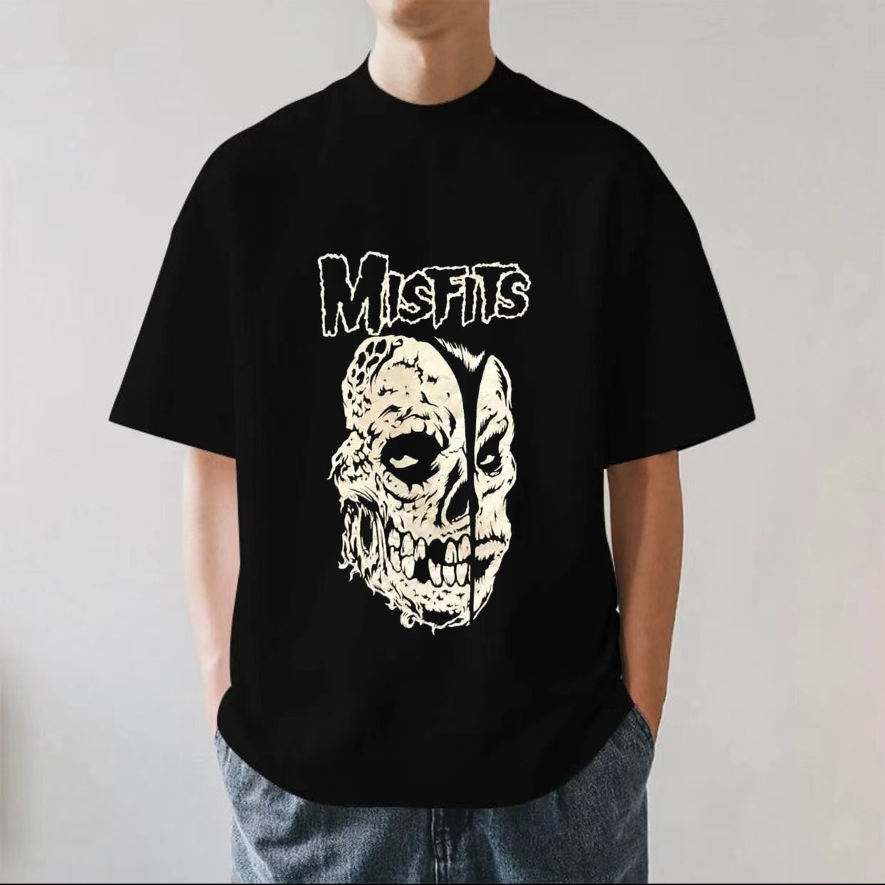 The misfits重金属摇滚乐队骷髅头美式重磅280g纯棉男短袖T恤宽松