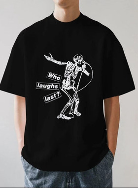 BOMBA STUDIO 美式暗黑风潮牌hiphop高街重磅280g纯棉短袖T恤宽松