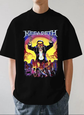 Megadeth重金属乐队美式复古摇滚嘻哈重磅280g纯棉男短袖T恤宽松