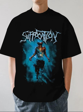 Suffocation窒息乐队春秋金属摇滚复古重磅280g纯棉男短袖T恤宽松