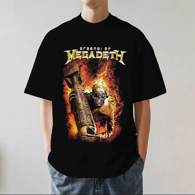 Megadeth乐队欧美激流金属摇滚落肩夏季重磅纯棉男女短袖T恤宽松