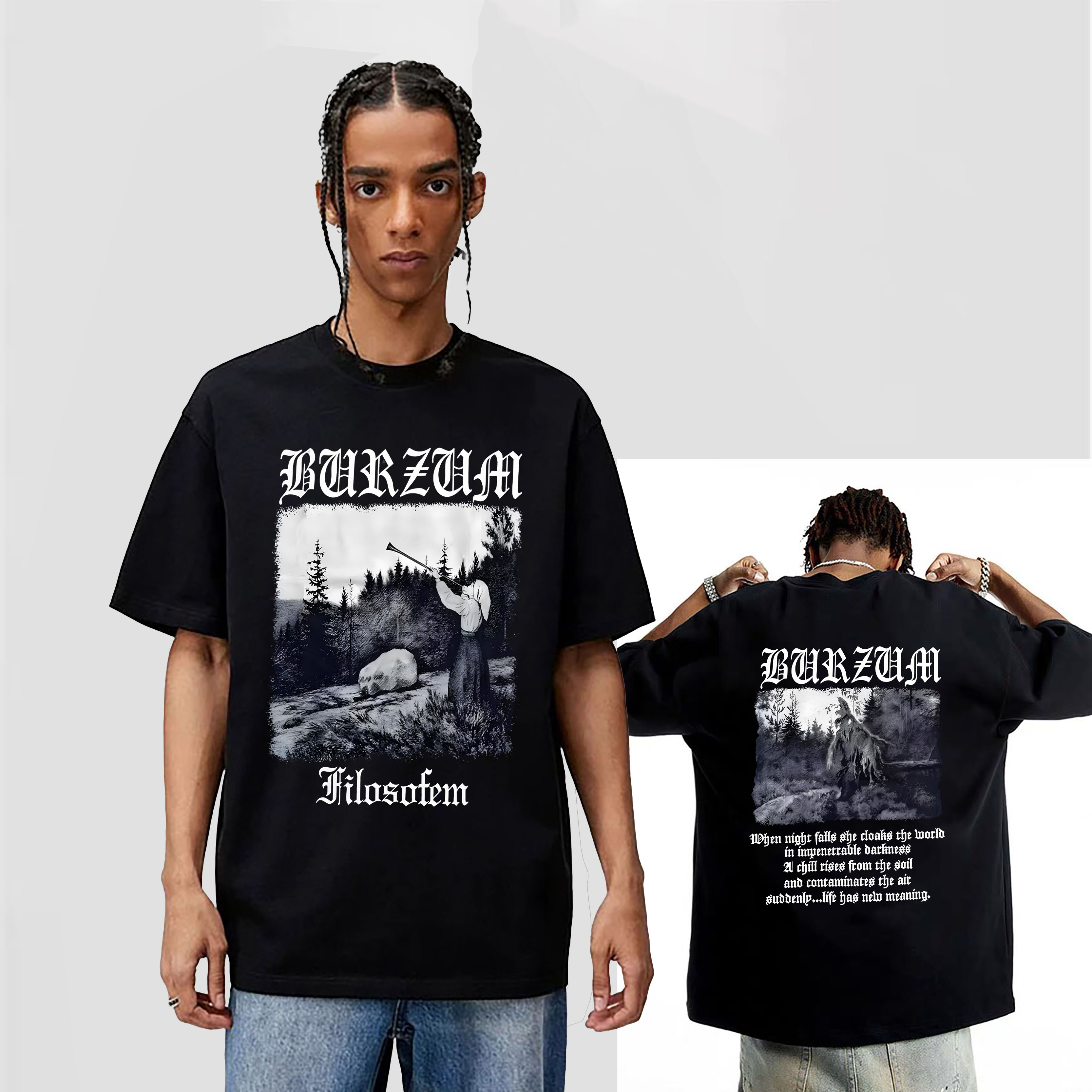 BURZUM Filosofem 挪威黑金属乐队数码直喷印花男重磅纯棉短袖T恤