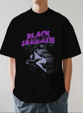 黑色安息日Black sabbath美式摇滚街头落肩重磅纯棉男短袖T恤宽松