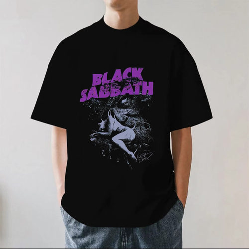 黑色安息日Black sabbath美式摇滚街头落肩重磅纯棉男短袖T恤宽松