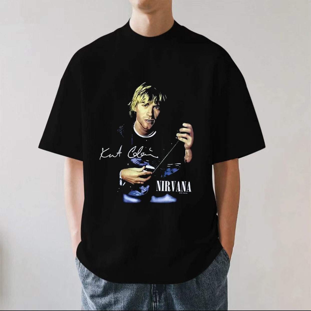 柯本弹吉他美式朋克嘻哈复古潮牌街头重磅280g纯棉男短袖T恤宽松