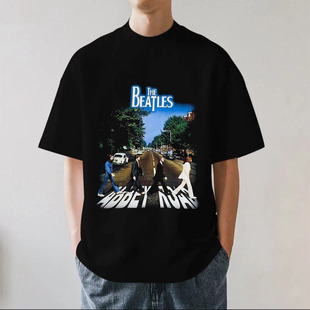 The Beatles 披头士乐队280g重磅纯棉男短袖落肩T恤美式透气宽松