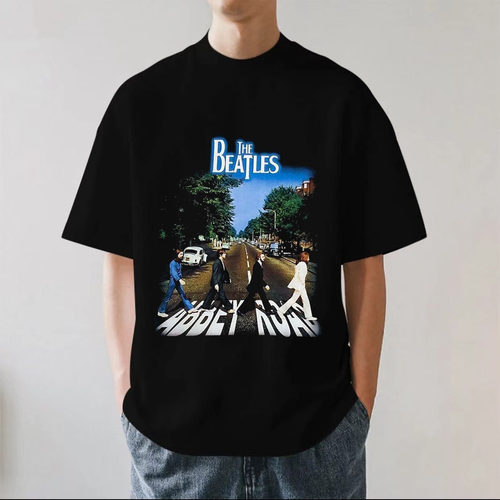 The Beatles 披头士乐队280g重磅纯棉男短袖落肩T恤美式透气宽松