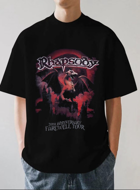 Rhapsody狂想曲20周年告别巡演摇滚乐队重磅280g纯棉短袖T恤宽松