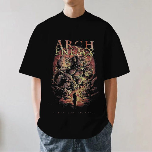 Arch Enemy大敌乐队周边欧美重金属摇滚重磅280g纯棉短袖T恤宽松