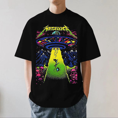 280g重磅纯棉Metallica乐队短袖T恤摇滚金属夏季黑色透气宽松