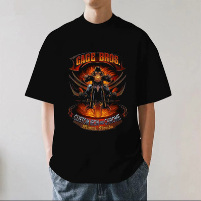 哈雷机车骷髅周边个性印花街头男士夏季短袖休闲T恤宽松纯棉圆领