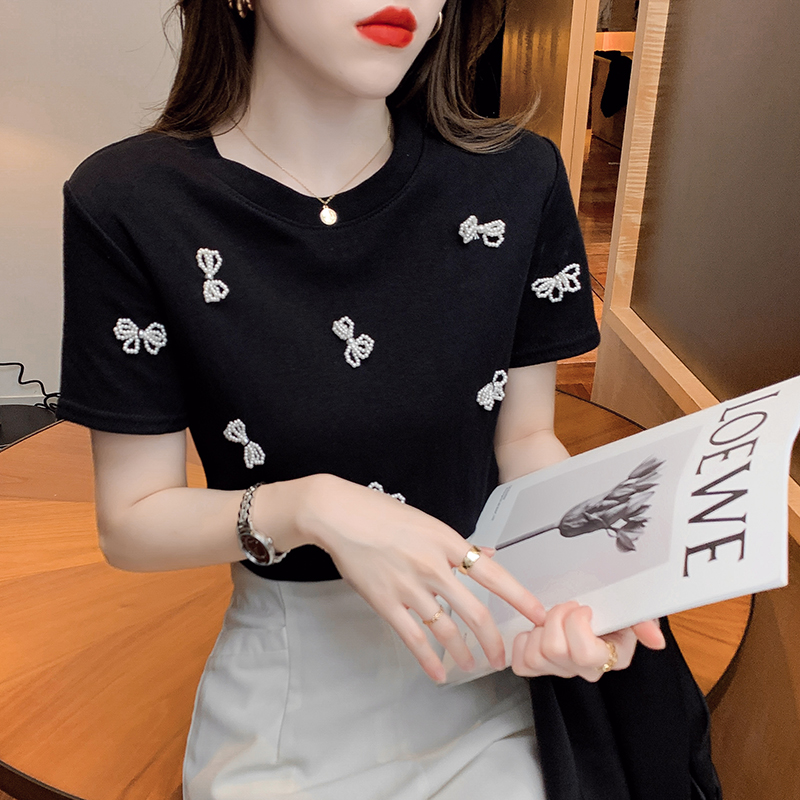 白色短袖t恤女2024夏季新款韩版宽松圆领显瘦设计感小众半袖上衣