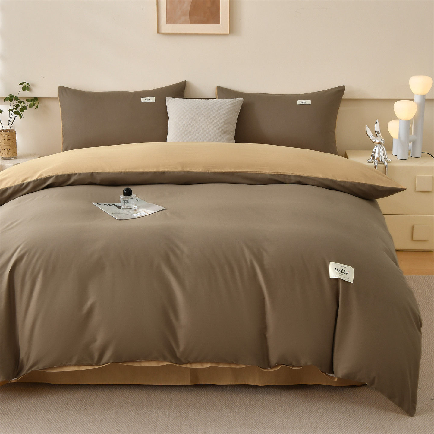 全棉纯棉四件套床上用品简约风纯色双拼学生男士单人双人床宿舍