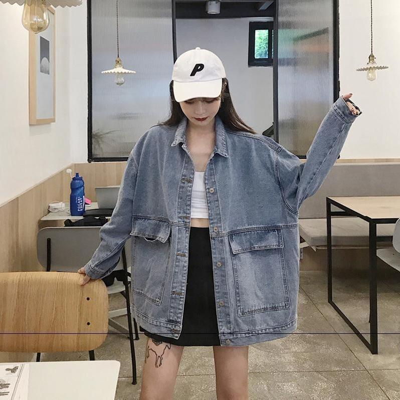 牛仔外套女2023春秋季新款韩版大口袋宽松bf风百搭大款中长款上衣