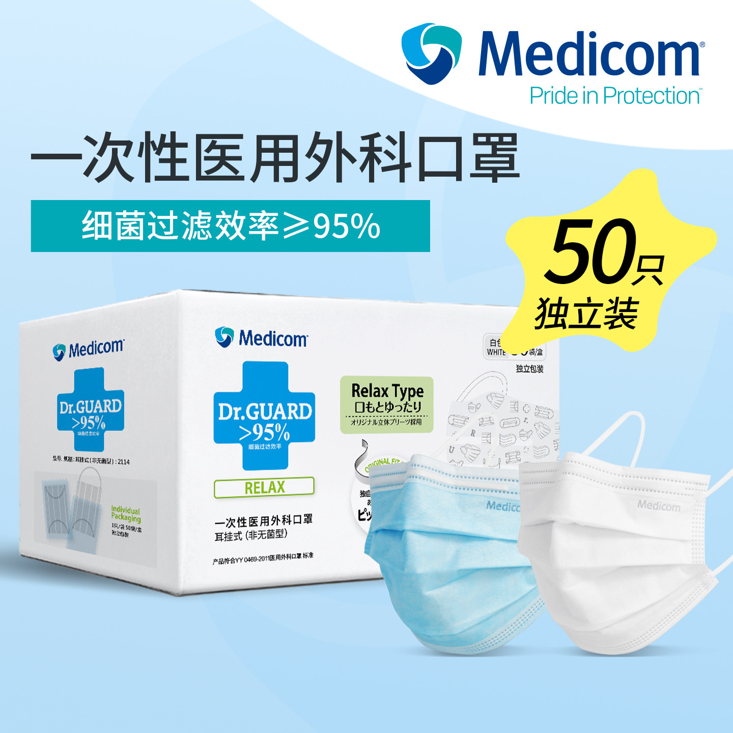 麦迪康医用外科口罩独立包装图片
