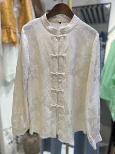 外套对襟衬衫 新中式 上衣提花面料气质薄款 盘扣直襟开衫 国风女装