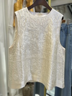 轻奢欧货原创设计宽松百搭圆领无袖 重工钉珠桑蚕丝马夹女上衣