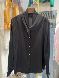 轻奢欧货原创设计宽松百搭圆领长袖 女上衣 重磅桑蚕丝纯色衬衫