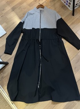 轻奢欧货新款女宽松百搭减龄立领长袖风衣连衣裙女两穿款拼色袖子