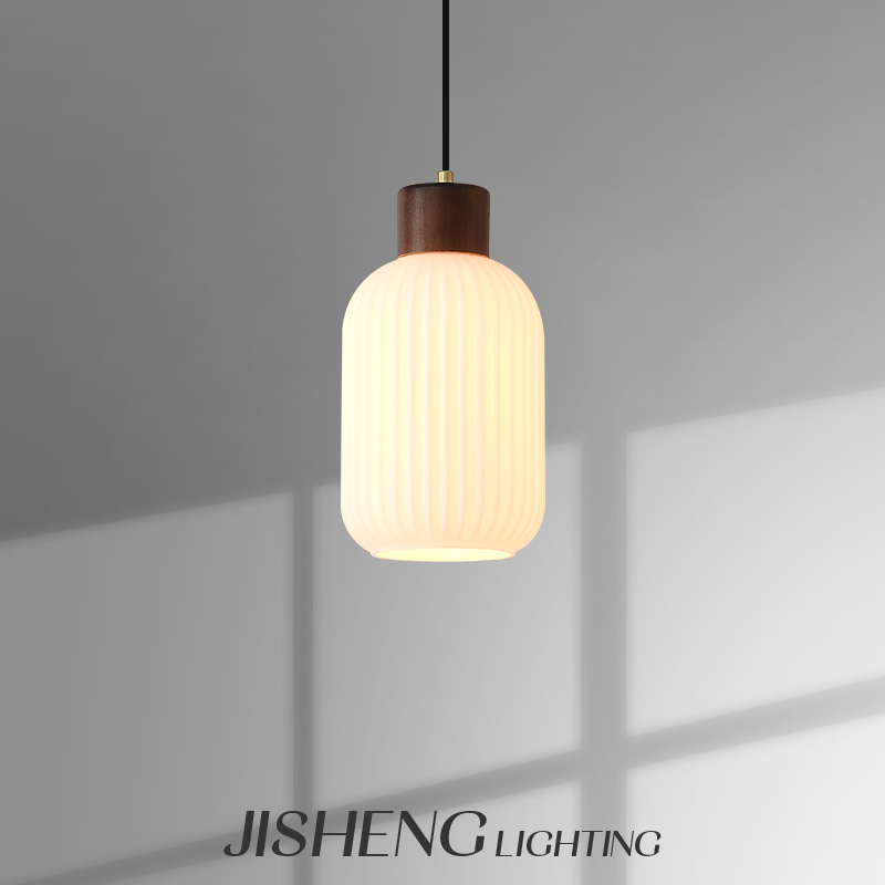 东方宋代美学卧室床头小吊灯复古风实木餐厅吧台过道条纹玻璃灯饰