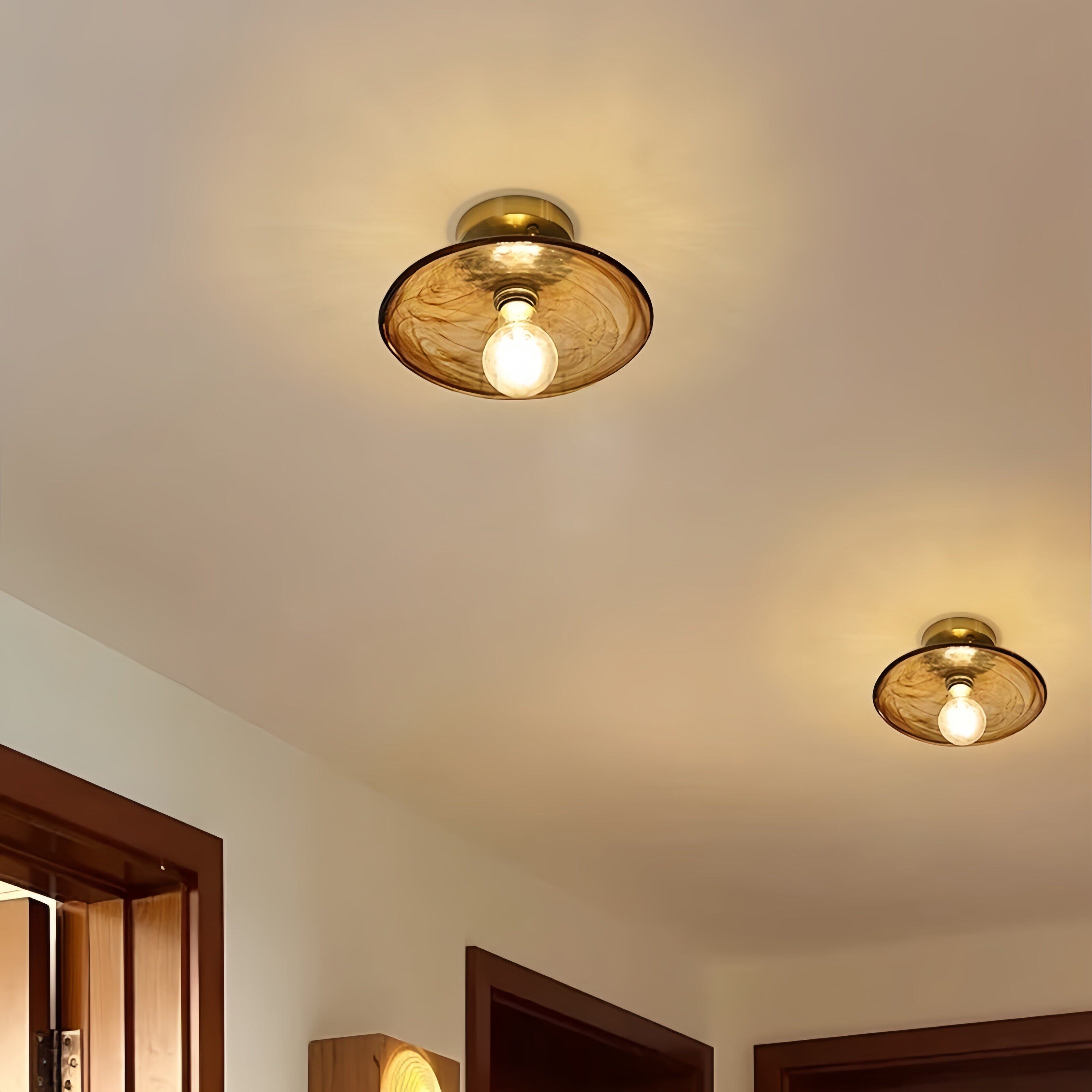 中古北欧法式琥珀烟云玻璃过道灯走廊灯阳台楼梯间入户玄关吸顶灯