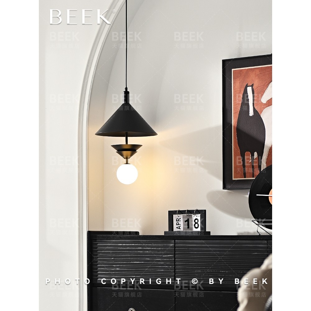 现代极简卧室床头吊线灯黑色法式复古玄关设计师轻奢高级小吊灯