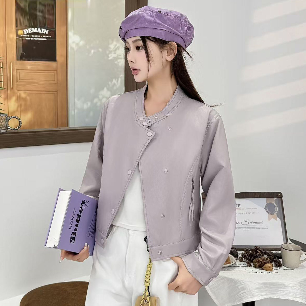 小个子短款皮衣外套女春款2026新款休闲风显瘦女士机车皮夹克上衣