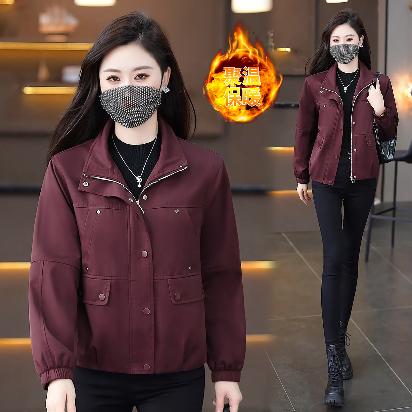 夹棉加厚夹克外套女冬季2025新款小个子短款宽松休闲女士保暖上衣