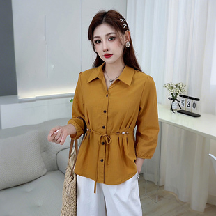 九分袖衬衫女春款2026新款收腰上衣遮肚子显瘦休闲设计感女士衬衣