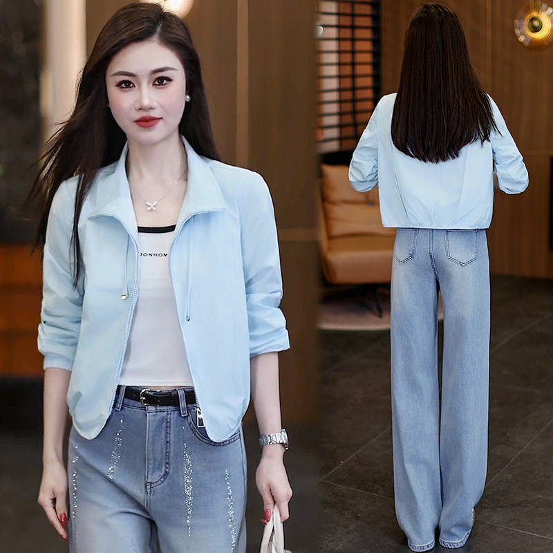 短款立领防晒外套女春夏薄款2026新款小个子宽松百搭休闲夹克上衣