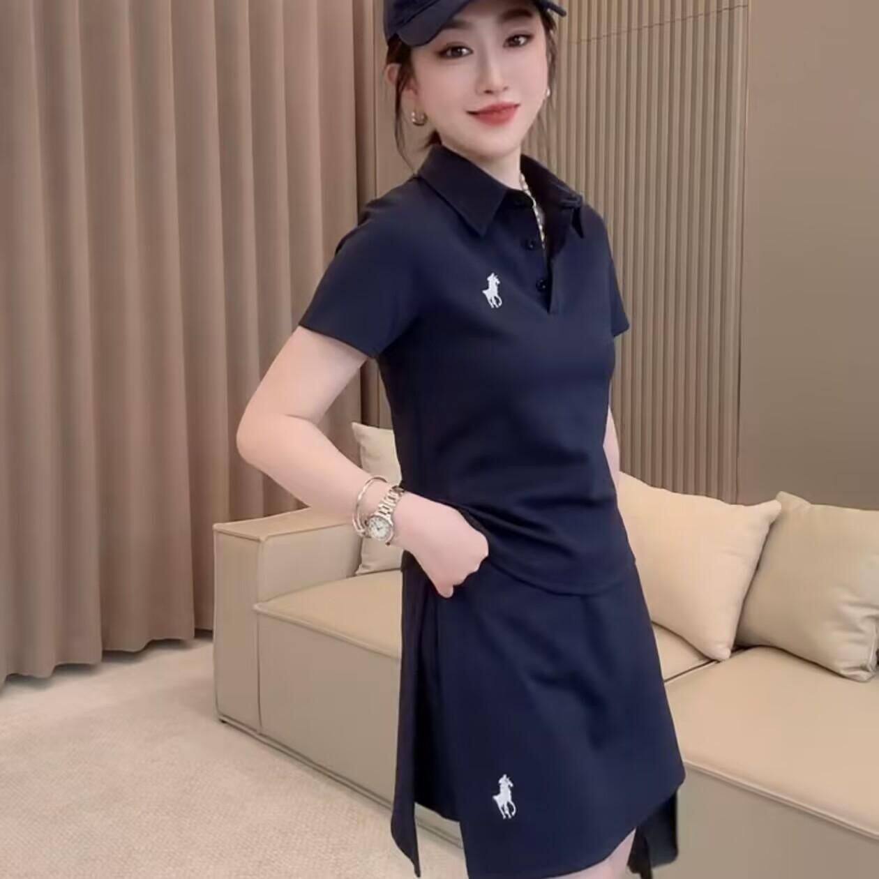 2025新款运动两件套夏季时尚休闲套装罗马刺绣Polo领短袖+短裤裙图片