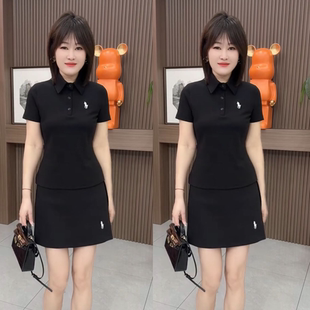 时尚 polo领短袖 复古休闲运动套装 修身 半身裙两件套 女新款 2026夏季