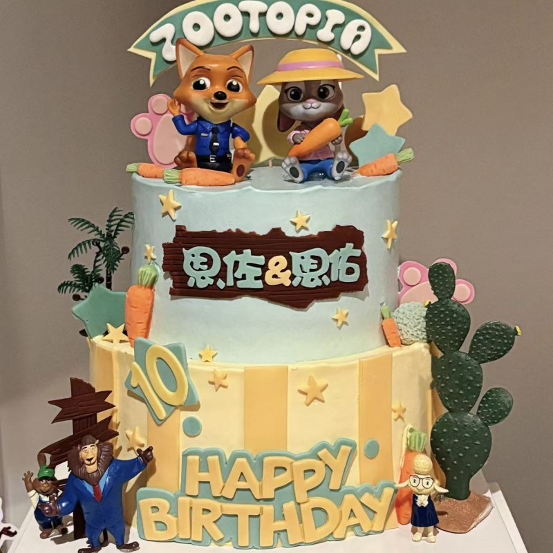 疯狂动物城蛋糕装饰插牌男女孩周岁生日甜品台布置推推乐贴纸围边